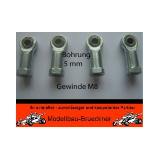 4 x Stahlkugelgelenk M8 Bohrung 5mm Linksgewinde