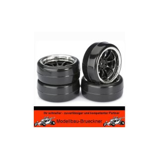 Rderset 4 Komplettreifen Drift LP  9-Speichen / Profil B schwarz/chrom 1:10