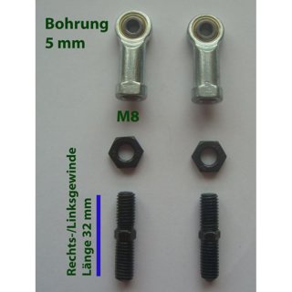 Stahlkugelgelenk M8 Bohrung 5mm Rechtsgewinde Gewindestange 36 mm
